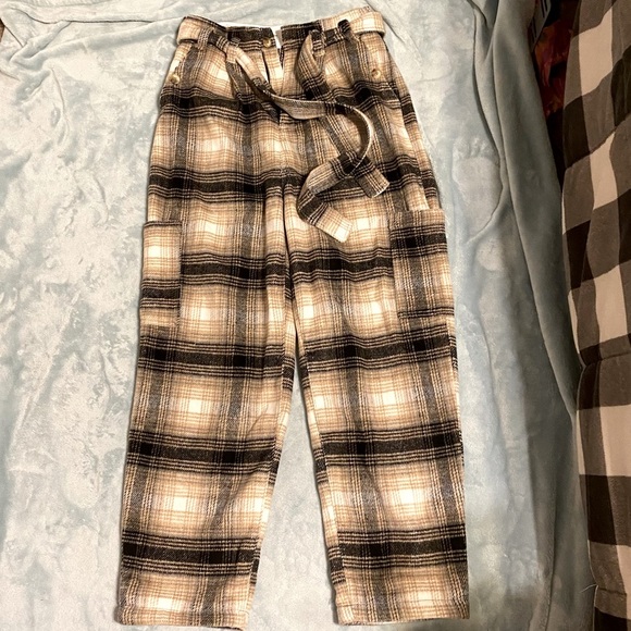 FREE PEOPLE Kye Wool Plaid High Rise Trousers Pants (Size 2) - Picture 2 of 6